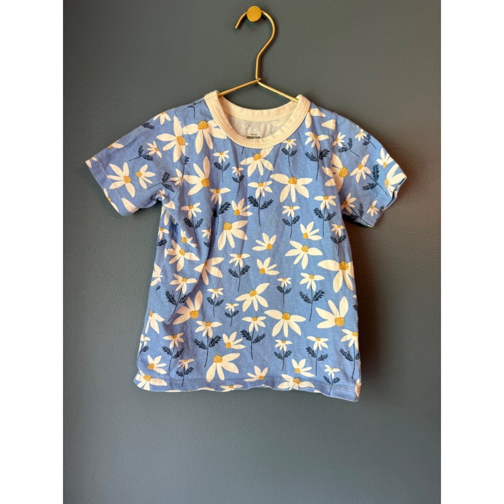 Winter Water Factory Kids Blue Daisy Floral Organic Cotton T-Shirt Size 4T